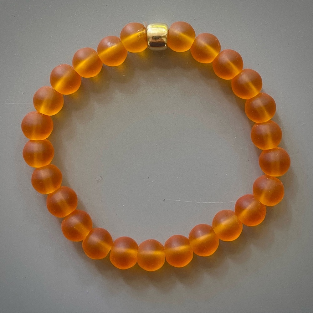 Elegant Orange Sea Glass Handcrafted Beaded Bracelet